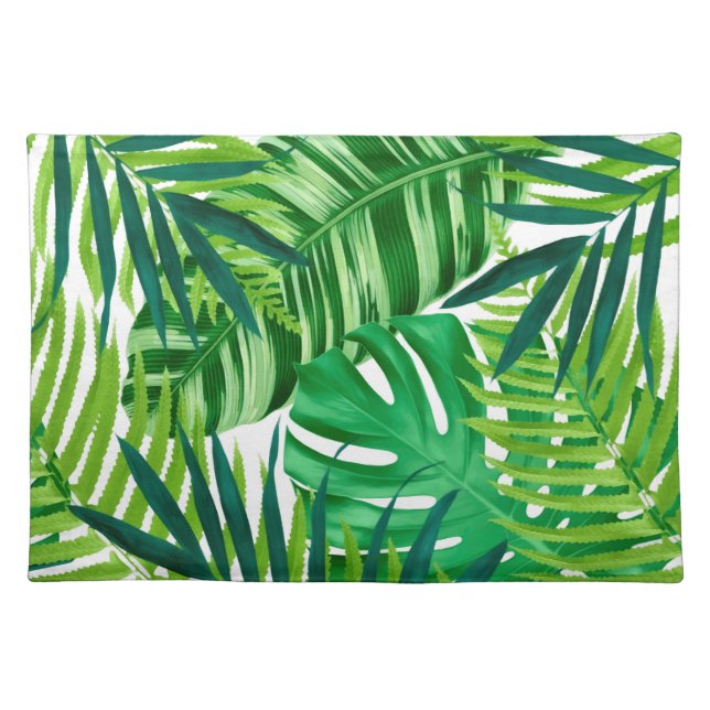 Green tropical leaves cloth placemat (Front)