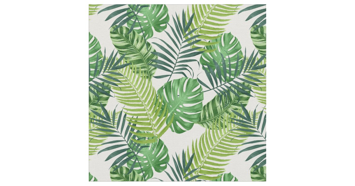 Green Tropical Leaves Fabric | Zazzle.com