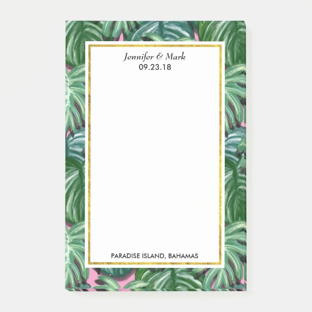 Green Tropical Leaves Foliage Custom Wedding Post-it Notes (Front)