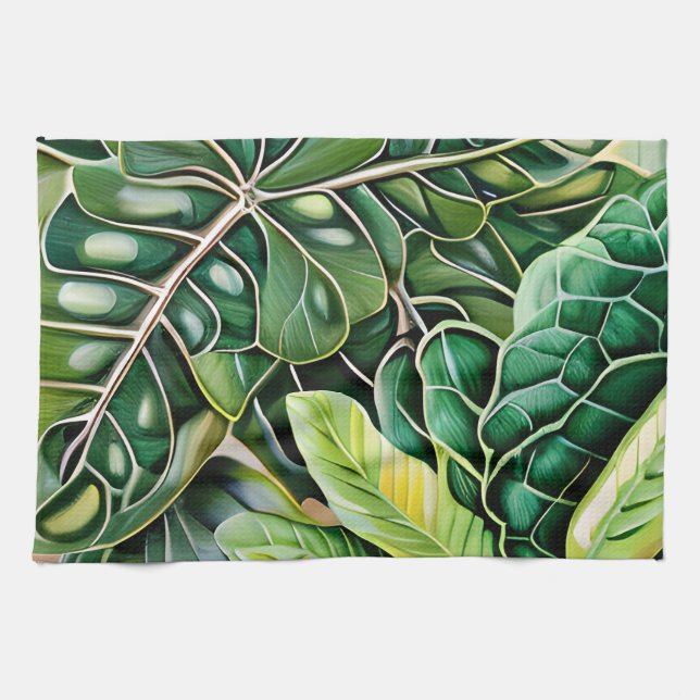 Green Tropical Leaves Housewarming Gift Kitchen Towel (Horizontal)
