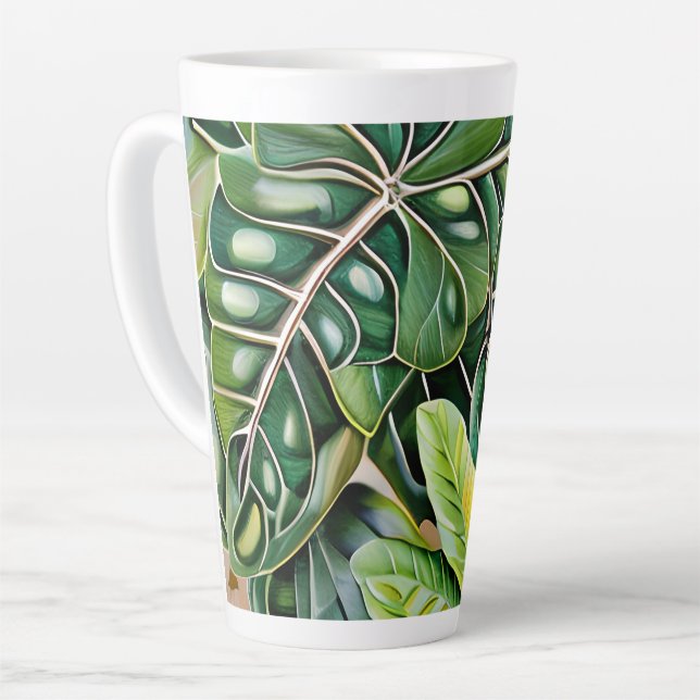 Green Tropical Leaves Housewarming Gift Latte Mug (Left Angle)