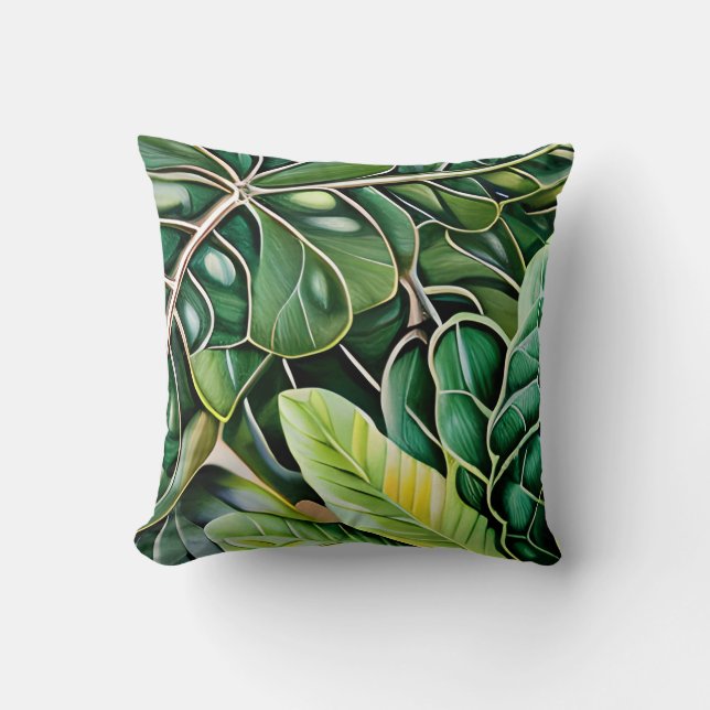 Green Tropical Leaves Housewarming Gift Throw Pillow (Front)