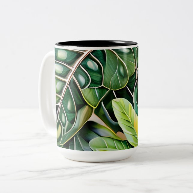 Green Tropical Leaves Housewarming Gift Two-Tone Coffee Mug (Front Left)
