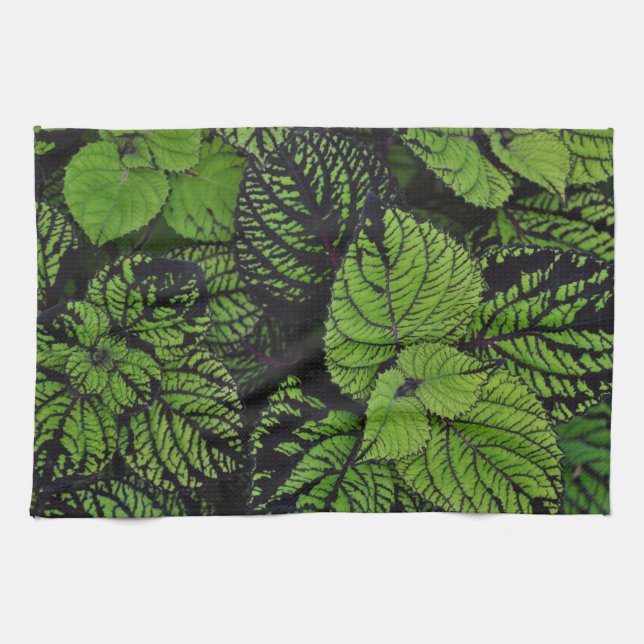 Green tropical leaves kitchen towel (Horizontal)
