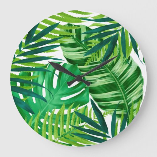 Green tropical leaves large clock