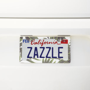 Green tropical leaves license plate frame