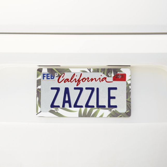 Green tropical leaves license plate frame (On Car)