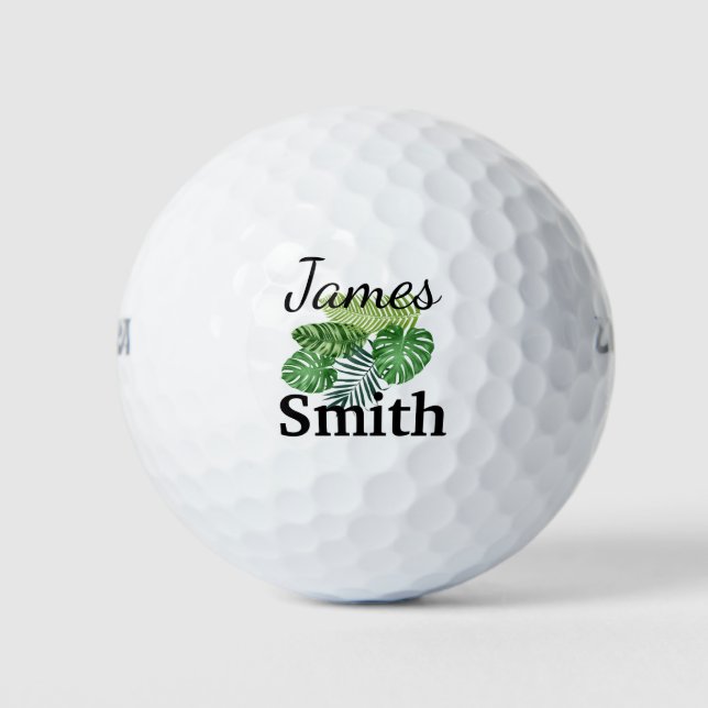 Green Tropical Leaves Monogram Golf Balls (Front)