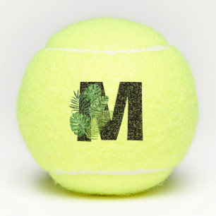 Green Tropical Leaves Monogram M Tennis Balls