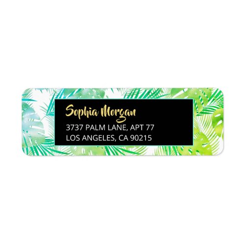 Green Tropical Leaves Name  Address Label