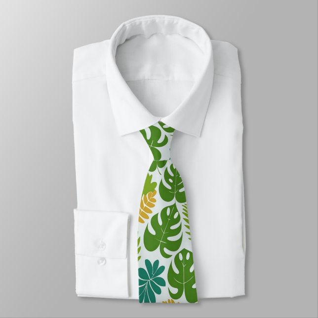 Green Tropical Leaves Neck Tie (Tied)