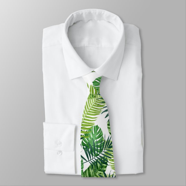 Green Tropical Leaves Neck Tie (Tied)