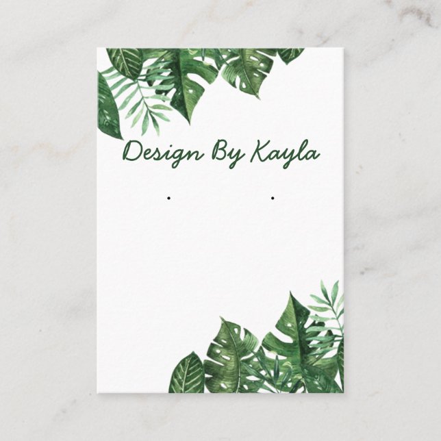 Green Tropical Leaves Necklace & Earring Display Business Card (Front)