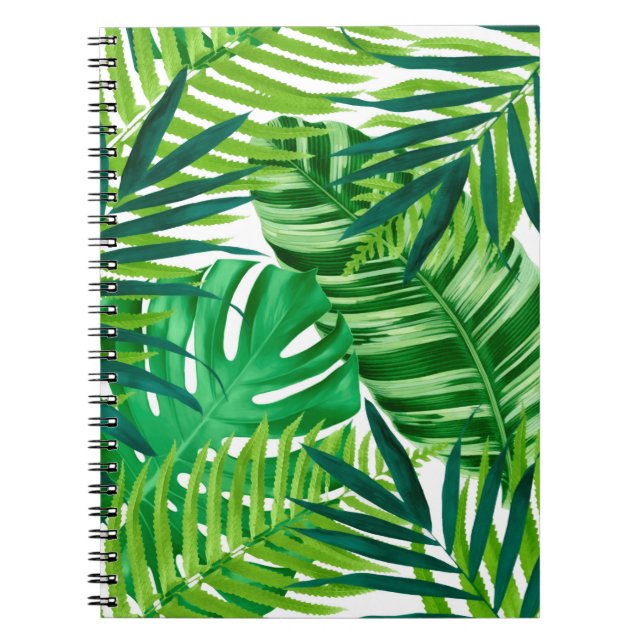 Green Tropical Leaves Notebook (Front)