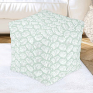 Green Tropical Leaves Ottoman Pouf