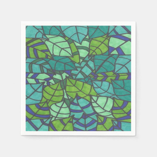 Green Tropical Leaves  Paper Plates Napkins (Front)