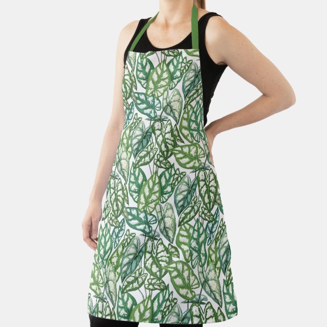 Green Tropical Leaves Pattern Apron (Insitu)