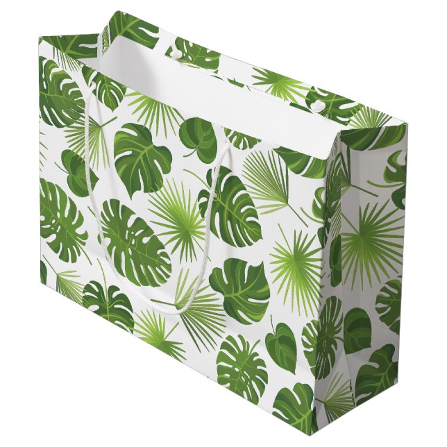 Green Tropical Leaves Pattern Classy Large Gift Bag (Front Angled)