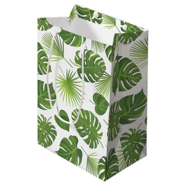 Green Tropical Leaves Pattern Classy Medium Gift Bag (Front Angled)