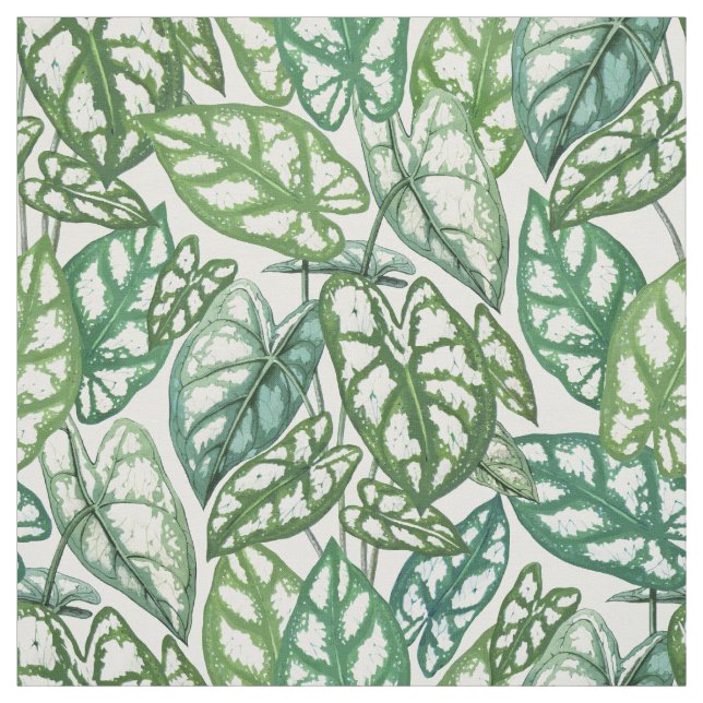 Green Tropical Leaves Pattern Fabric (Swatch)