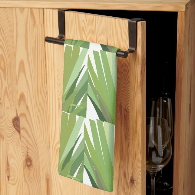 Green Tropical Leaves Pattern Kitchen Towel (Thirds Fold)