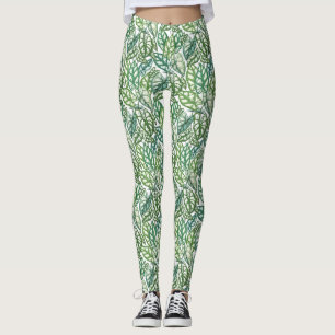 Green Tropical Leaves Pattern Leggings