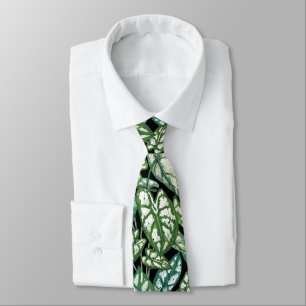 Green Tropical Leaves Pattern Neck Tie
