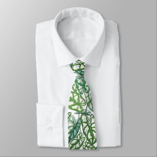 Green Tropical Leaves Pattern Neck Tie