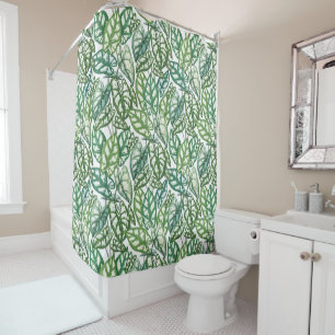 Green Tropical Leaves Pattern Shower Curtain