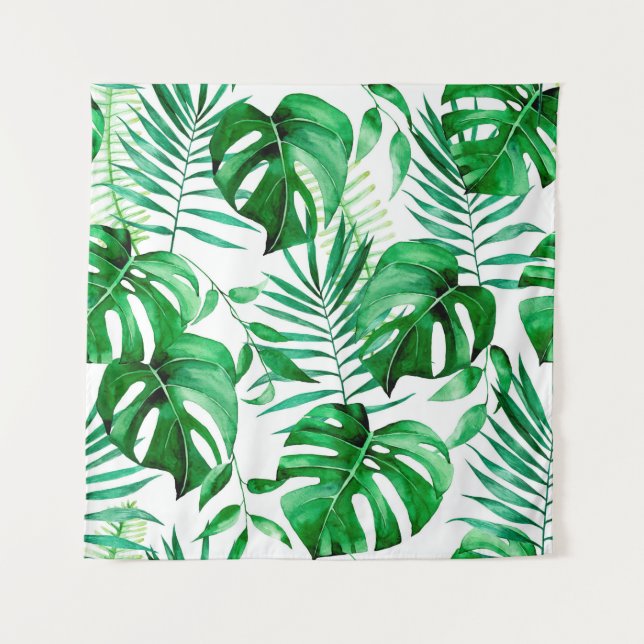 Green tropical leaves pattern tapestry (Front)