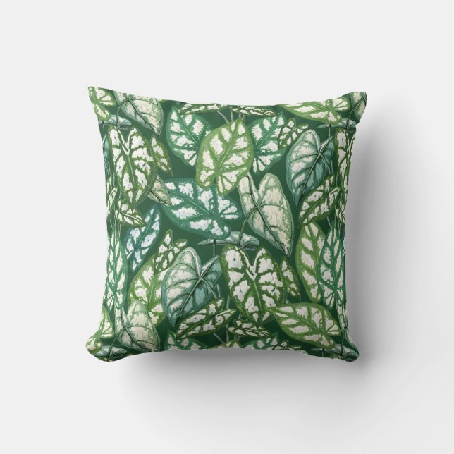 Green Tropical Leaves Pattern Throw Pillow (Front)