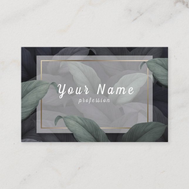 Green tropical leaves patterned business card (Front)