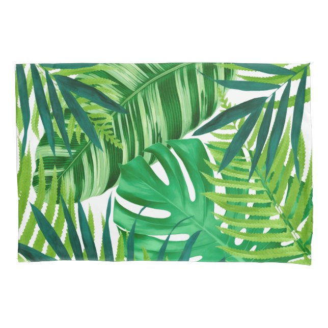 Green tropical leaves pillow case (Front)