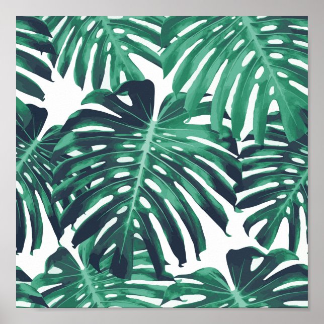 Green tropical leaves poster (Front)