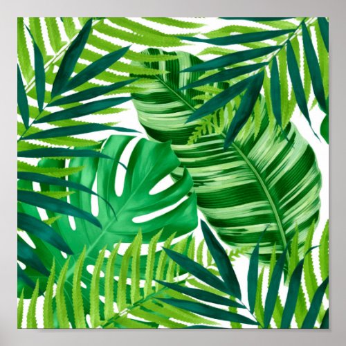 Green tropical leaves poster
