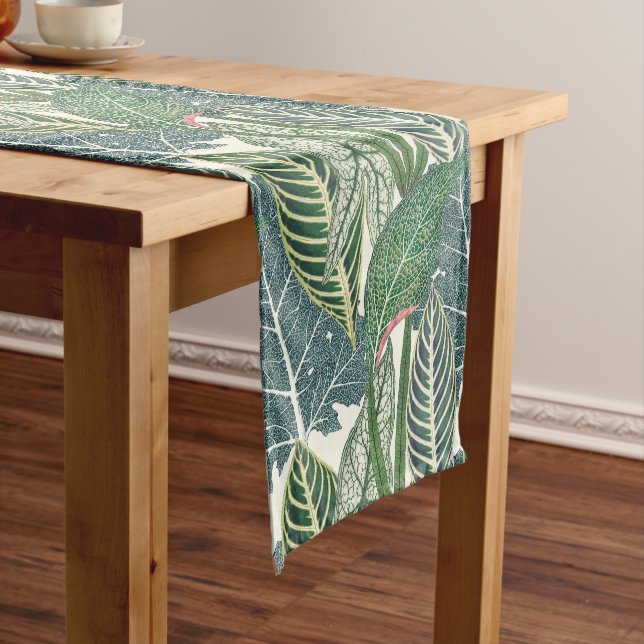 Green Tropical Leaves Short Table Runner (In Situ)