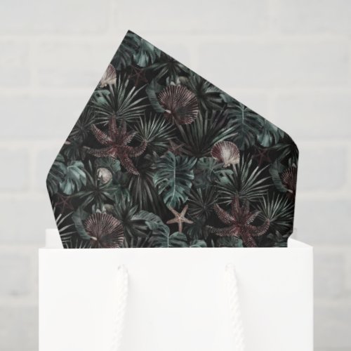 Green Tropical Leaves Starfish Shells Birthday Tissue Paper