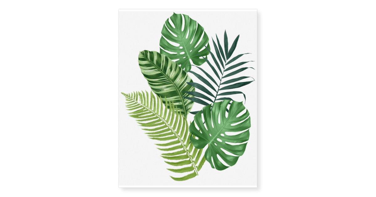 Green tropical leaves temporary tattoos | Zazzle