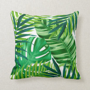 Green Tropical Leaves Throw Pillow