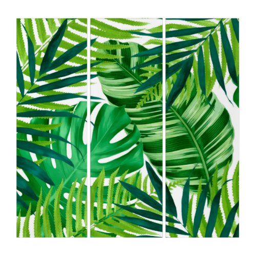 Green tropical leaves triptych