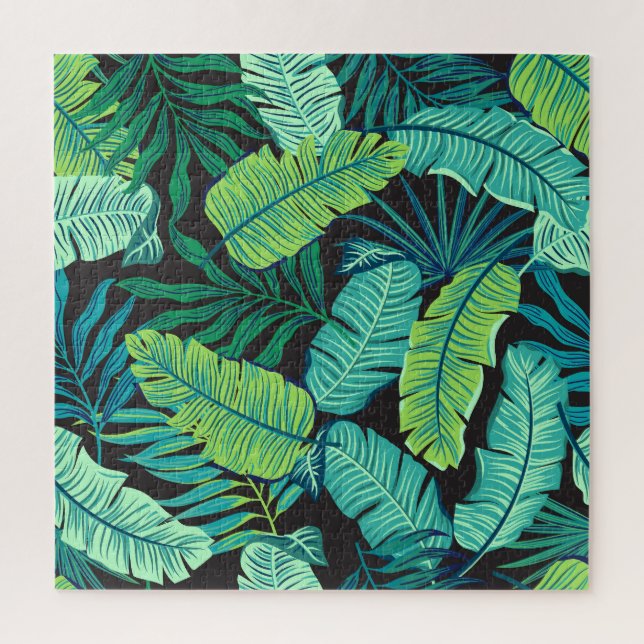 Green tropical leaves: vintage pattern. jigsaw puzzle (Vertical)