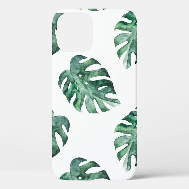 Green tropical leaves, watercolor pattern Case-Mate iPhone case (Back)