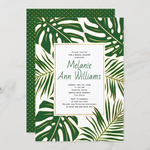 Green tropical leaves wedding bridal shower invitation