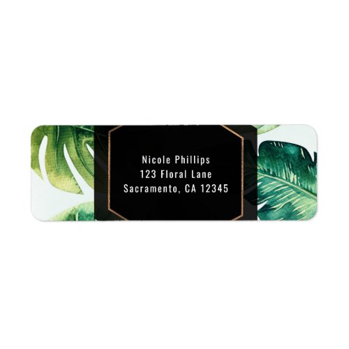 Green Tropical Leaves White Elegant Invitation Label
