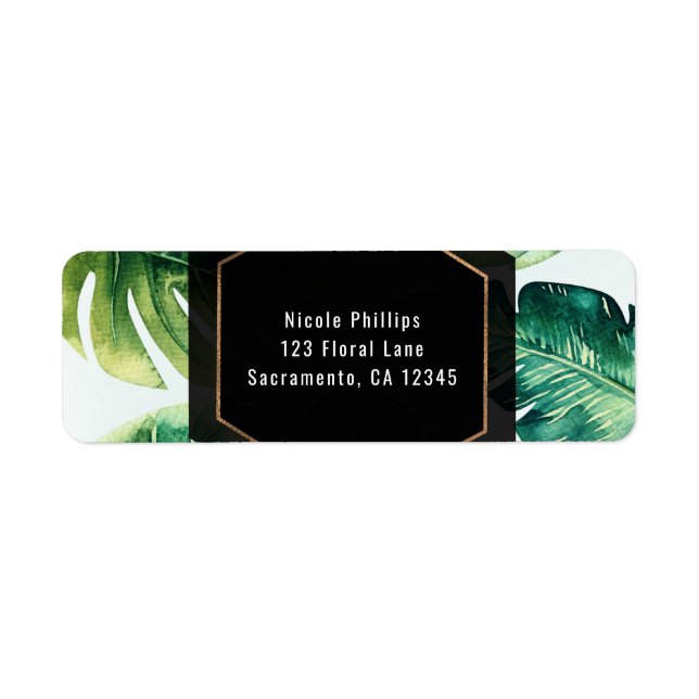 Green Tropical Leaves White Elegant Invitation Label (Front)
