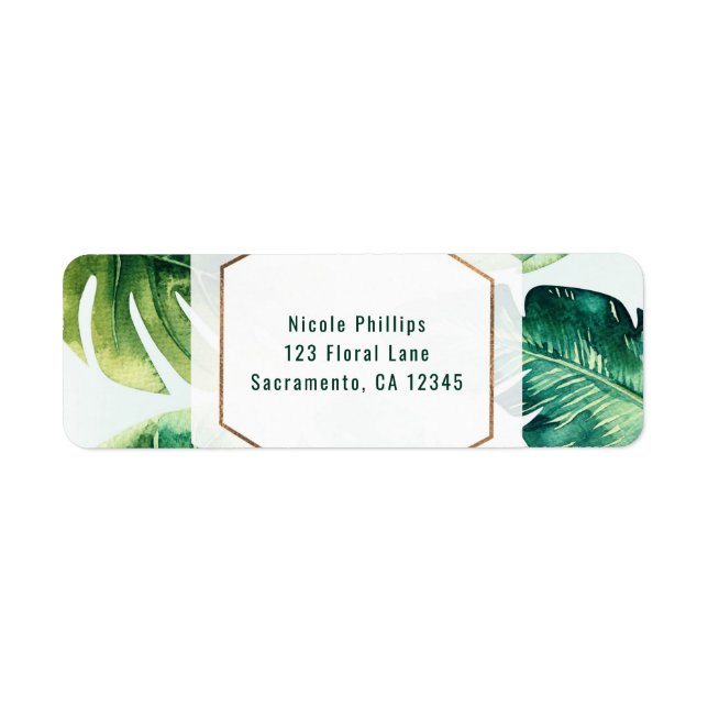 Green Tropical Leaves White Elegant Invitation Label (Front)