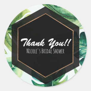 Green Tropical Leaves White Elegant Wedding Favor Classic Round Sticker