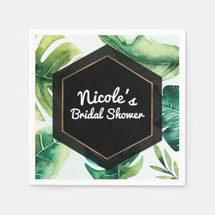 Green Tropical Leaves White Elegant Wedding Party Napkins