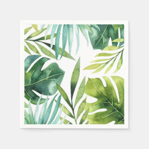 Green Tropical Leaves White Elegant Wedding Party Napkins