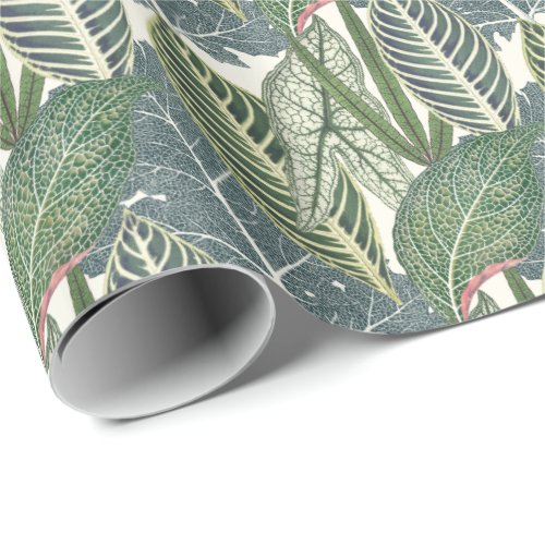 Green tropical leaves wrapping paper